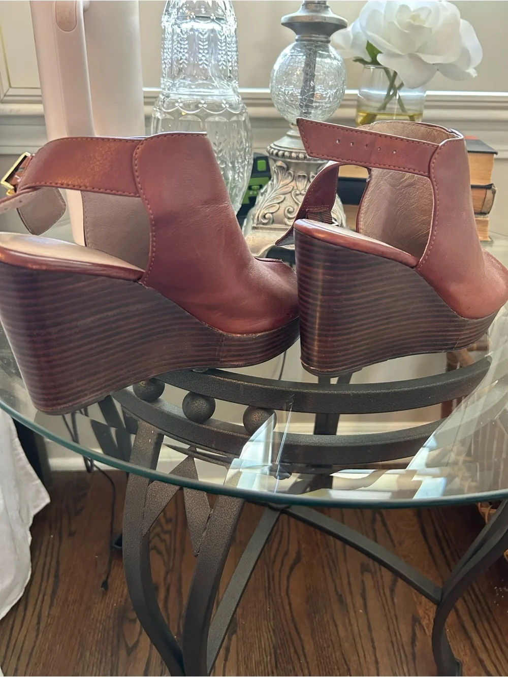 Kenneth Cole Brown Leather Open-Toe Wedge Sandals